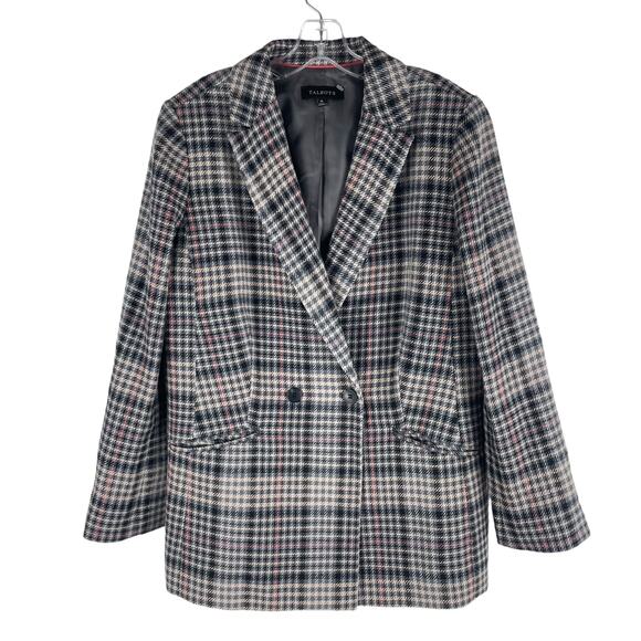 Talbots Double Breasted Bradwell Plaid Blazer Jacket Gray Pink Size 16 - Picture 1 of 10